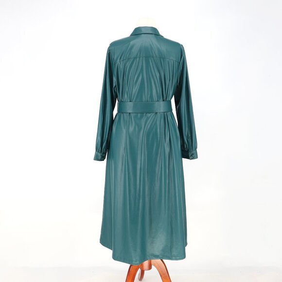 NWT CHICO'S Faux Leather Shirt Midi Dress in Deep Woods Green Size 2.5 (US 14) - Picture 6 of 10